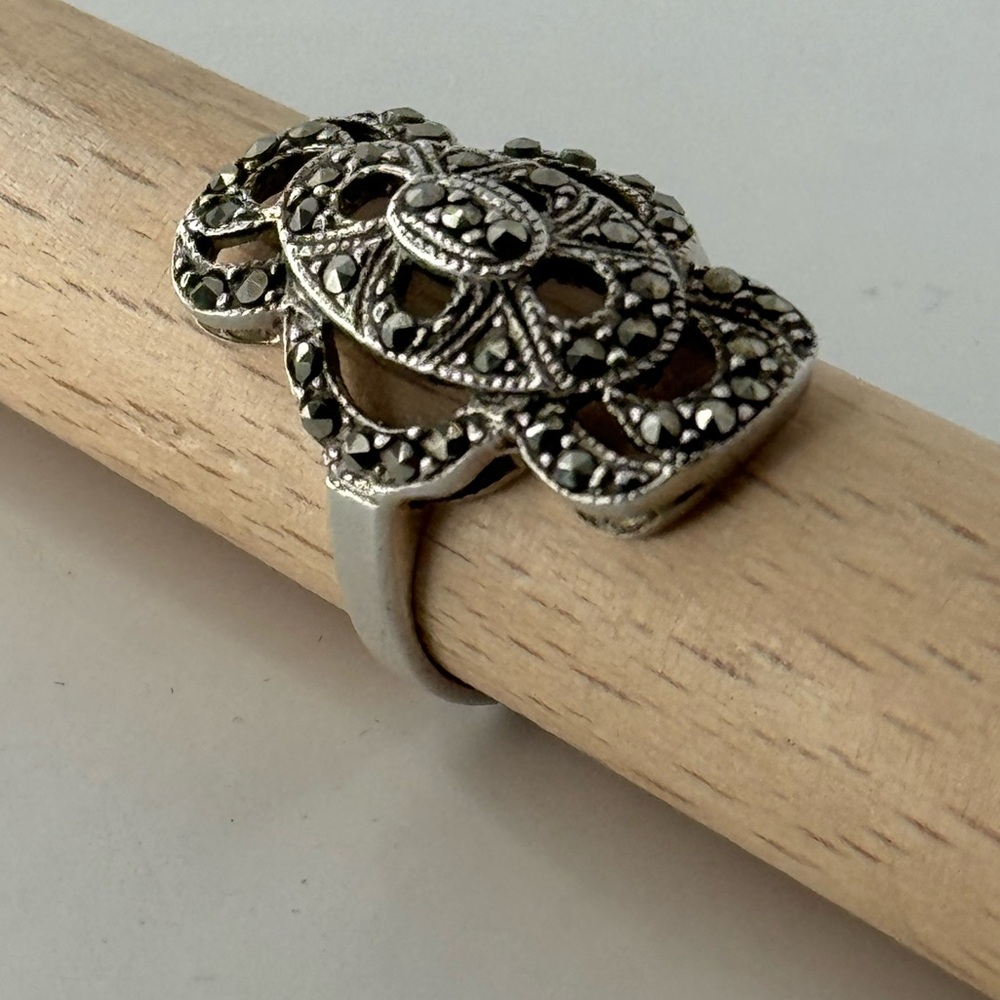 925 Silver Art Deco Marcasite Ring